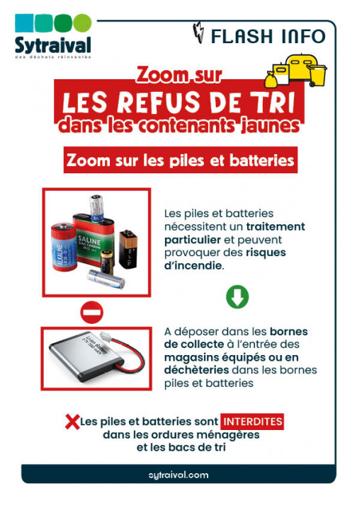 Zoom sur les refus de tri dans les contenants jaunes : les piles et batteries